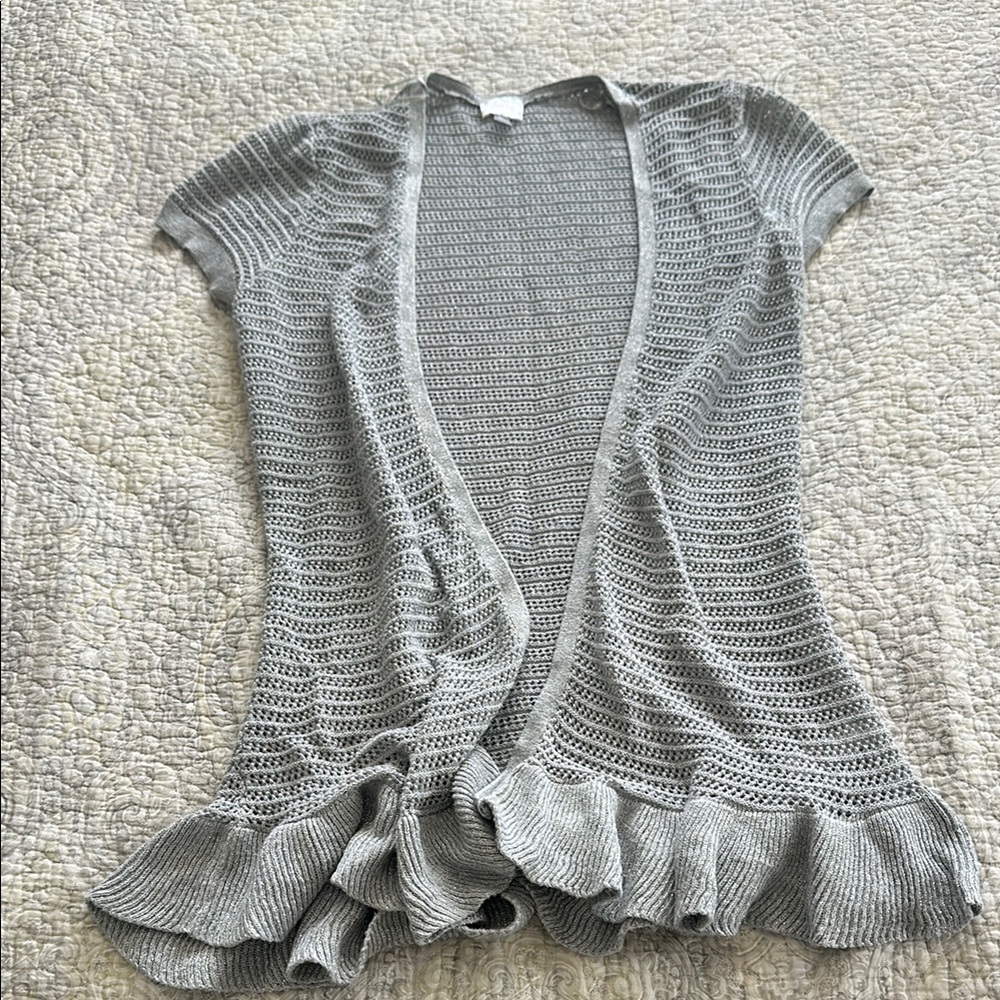 Gray Open-Front Knit Sweater